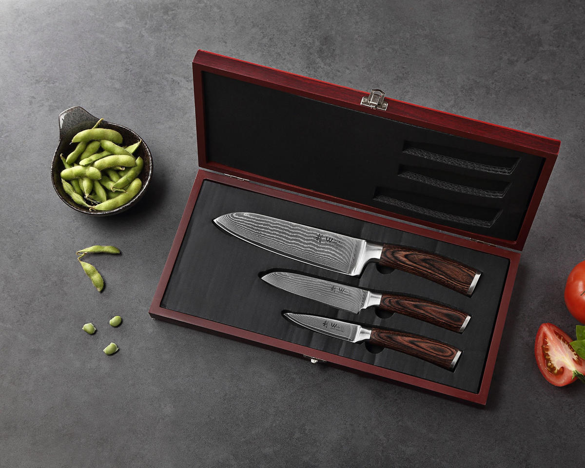 MESSERSET 3-tlg Damast EDIB - Braun, Metall - Wakoli