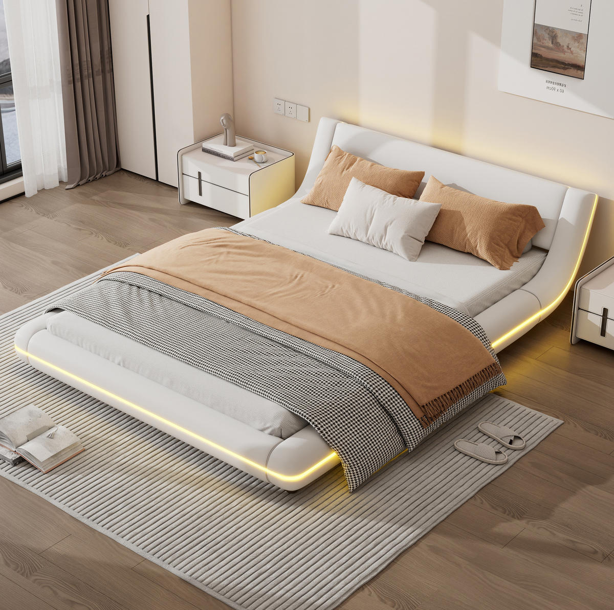 BETT 140/200 cm in Weiß – aus PU mit LED-Beleuchtung, inkl. Lattenrost - Weiß, Leder (140/200cm) - BEAOK