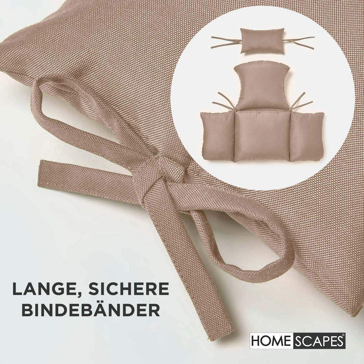 KISSEN für Hängesessel – wetterfest mit Kopfstütze - Beige, Textil (110/15/112cm) - Homescapes