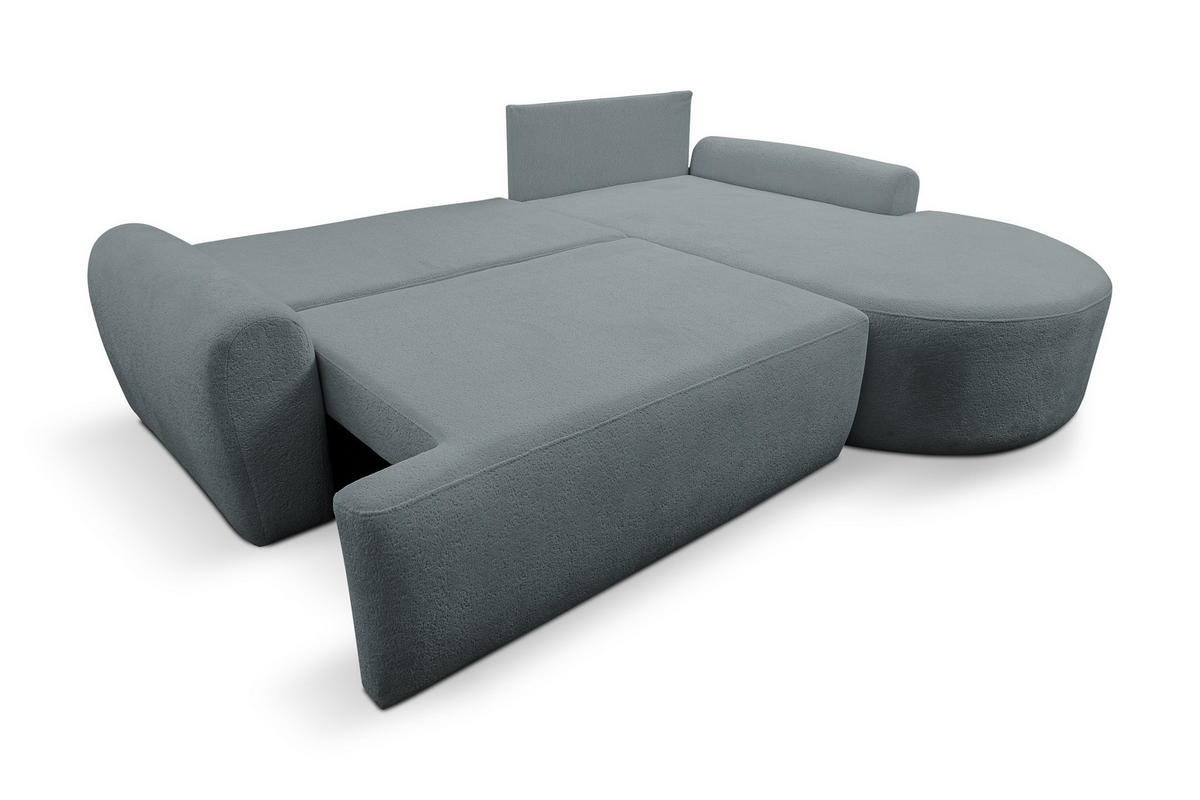 ECKSOFA Dream in L-Form mit Schlaffunktion und Bettkasten, Farbe: Grau, Bouclé-Stoff, Ottomane Rechts - Grau, Textil (260/136cm) - VENASI MÖBEL