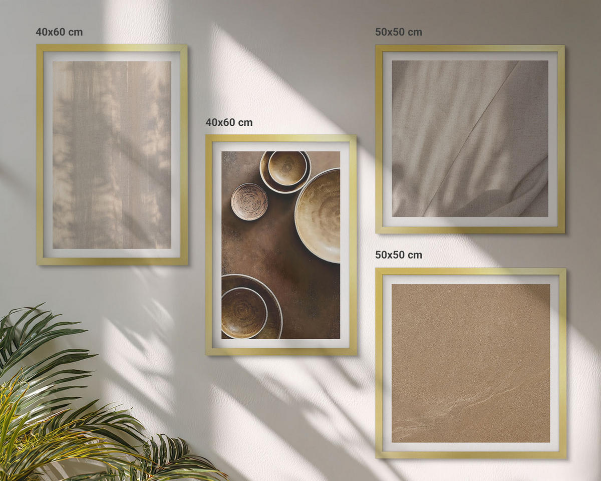 BILDER SET 4er Set - 50x50 cm & 40x60 cm Goldrahmen - Strukturen, Texturen, Minimalismus - Goldfarben, Kunststoff (50/50cm) - TULUP
