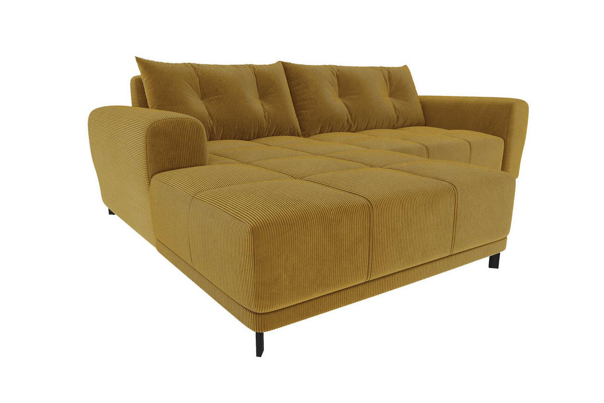 ECKSOFA Massimo Cordstoff Goldfarben inkl. Schlaffunktion Links - Goldfarben/Schwarz, Textil/Metall (246/177cm) - 99rooms