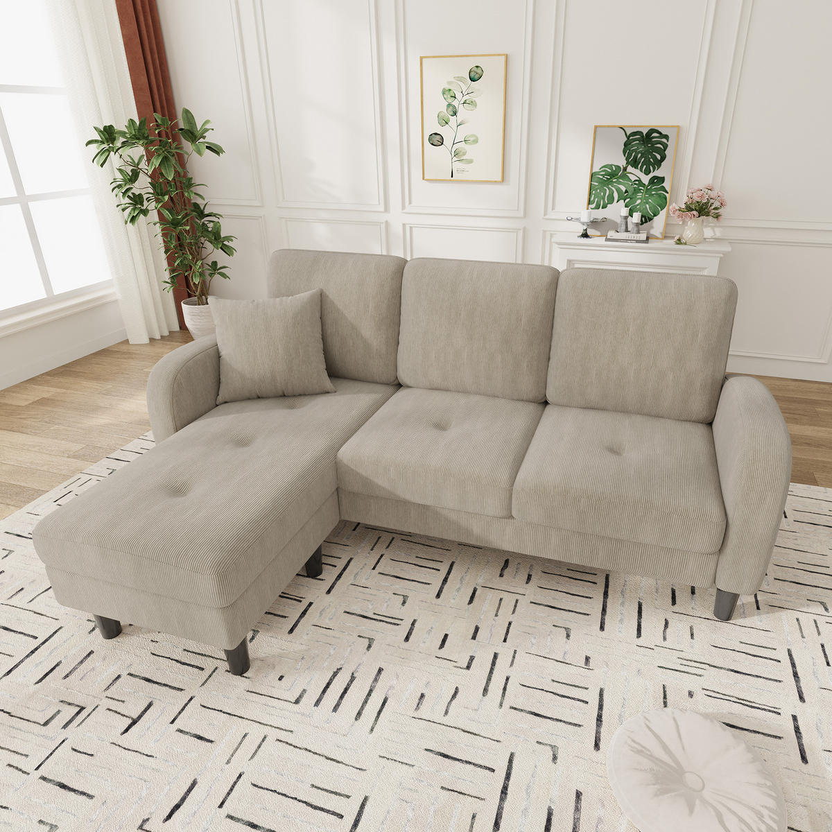 ECKSOFA Cordbezug mit modularer Chaiselongue Hellbraun 166/118/77 cm - Hellbraun, Textil (166/118cm) - Redom