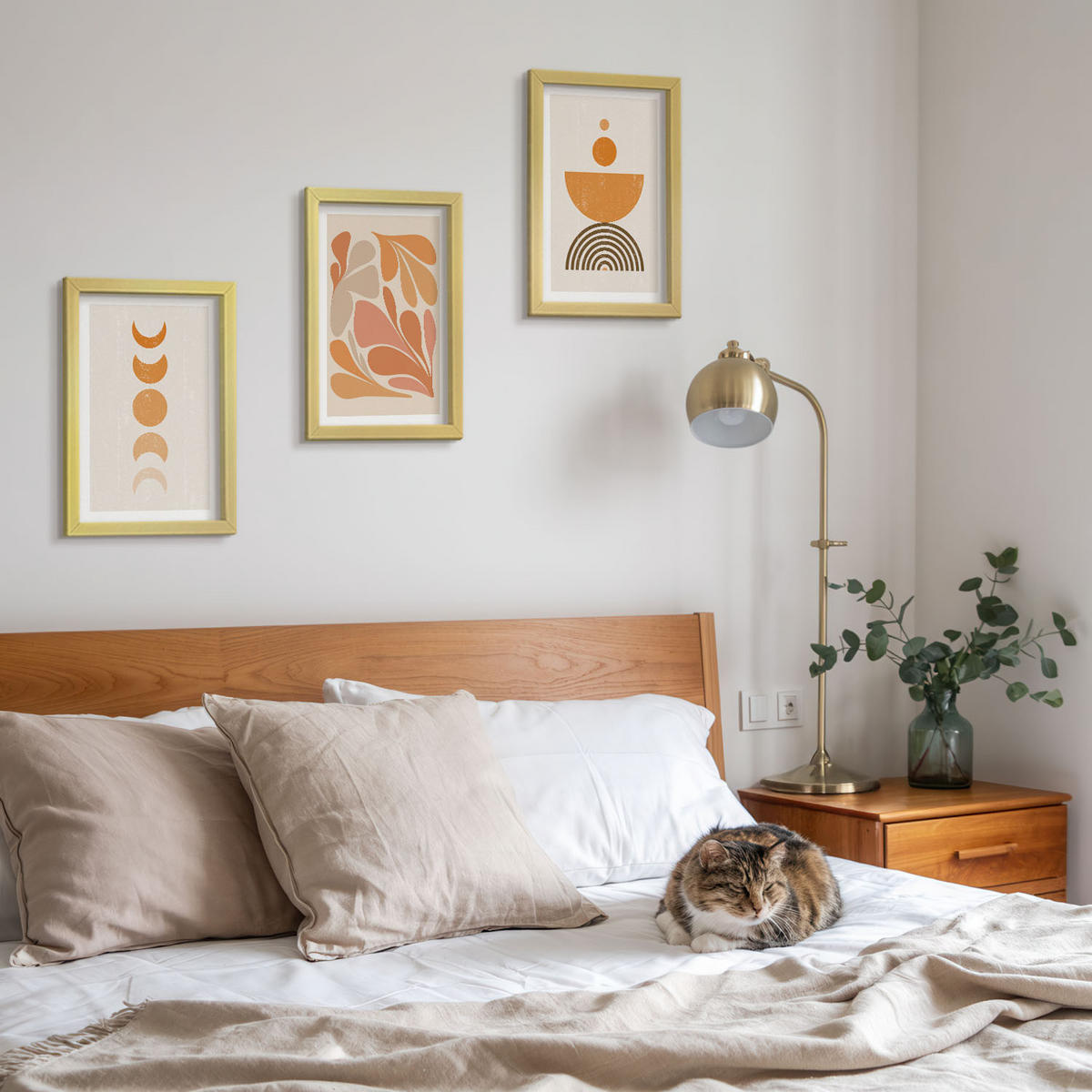 BILDER SET 3er Set - 20x30 cm Goldrahmen - Abstrakte orange Formen - Goldfarben, Kunststoff (20/30cm) - TULUP