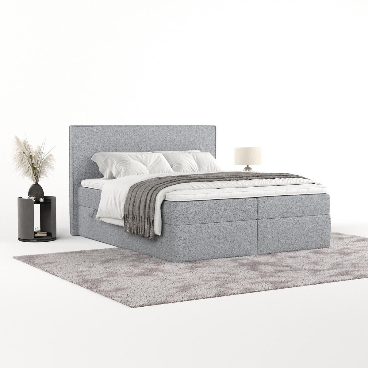 BOXBETT Nuvia 140/200 cm Grau im Riva Stoff - Schwarz/Grau, Holz/Holzwerkstoff (140/200cm) - AltaBeds