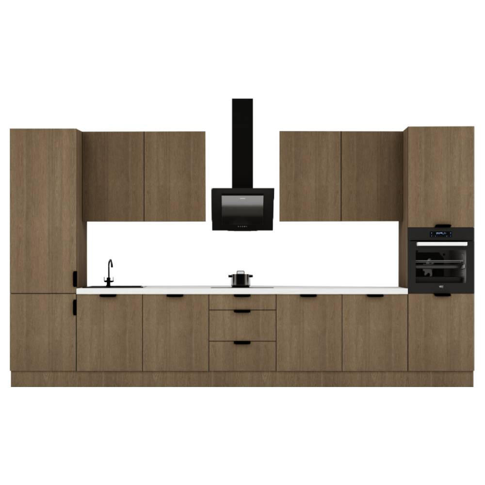 KÜCHENZEILE 420 cm - SorentoKS7-M420 - in Dunkle Eiche - Eichefarben/Schwarz, Holz/Metall (420/247/58cm)