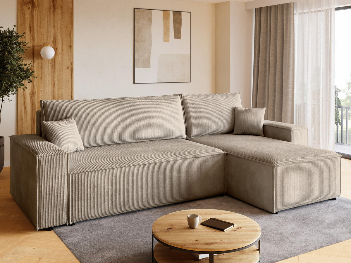 ECKSOFA ADI mit Schlaffunktion Beige Cord - Beige, Textil (244/143cm) - Bromarkt
