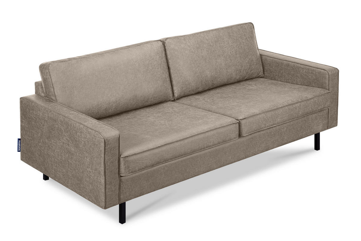 3-SITZER-SOFA INVIA Klassische-Stil mit Armlehnen, Lederoptik-Stoff, hellgrau - Hellgrau/Schwarz, Textil (209/87/98cm) - KONSIMO®