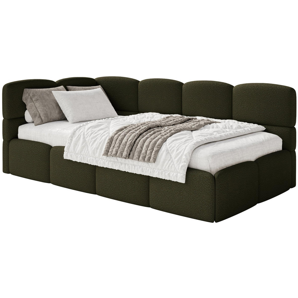 JUGENDBETT Cloudy Olivgrün 120 cm, Bouclé - Schwarz/Olivgrün, Kunststoff/Textil (120/200cm) - Selsey
