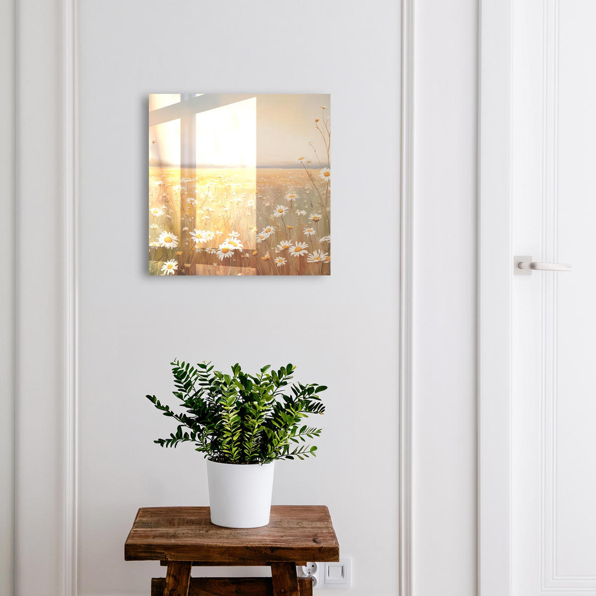 SCHLÜSSELBOX Weiß 30x30 cm – Türöffnung nach rechts - Blumenwiese - Orange, Metall (30/30/5cm) - TULUP