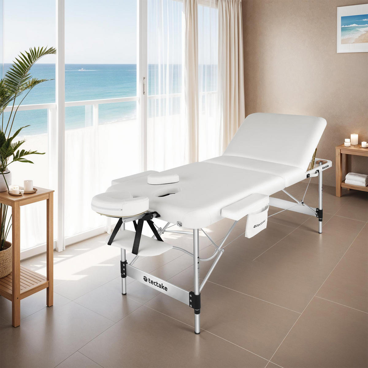 MASSAGELIEGE 3 Zonen Ko Tao,212 x 108 x 90 cm,weiß - Weiß, Metall (108/90/212cm) - tectake
