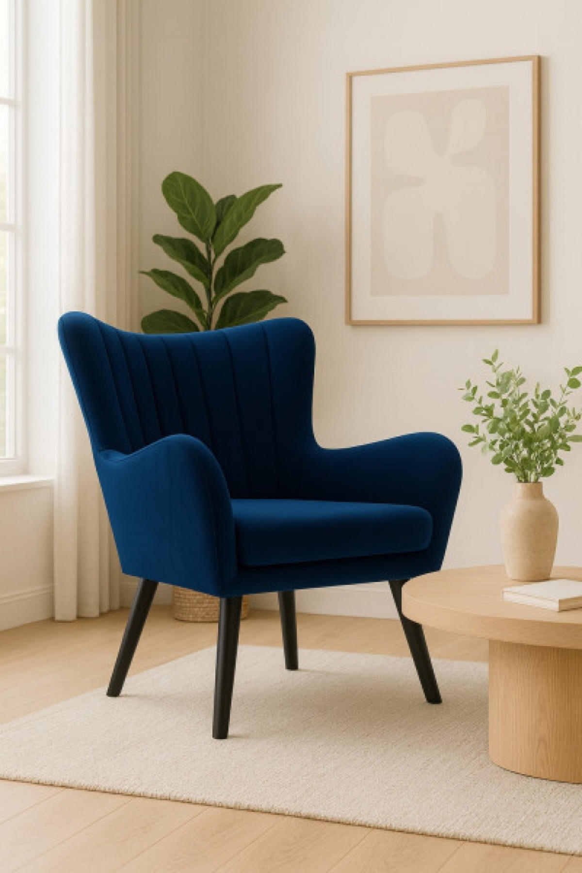 SESSEL Granatowy TEDI Mit Holzbeinen Gepolstert Aus Stoff Velluto - Dunkelblau, Textil (76/100/78cm) - Sepro Meble