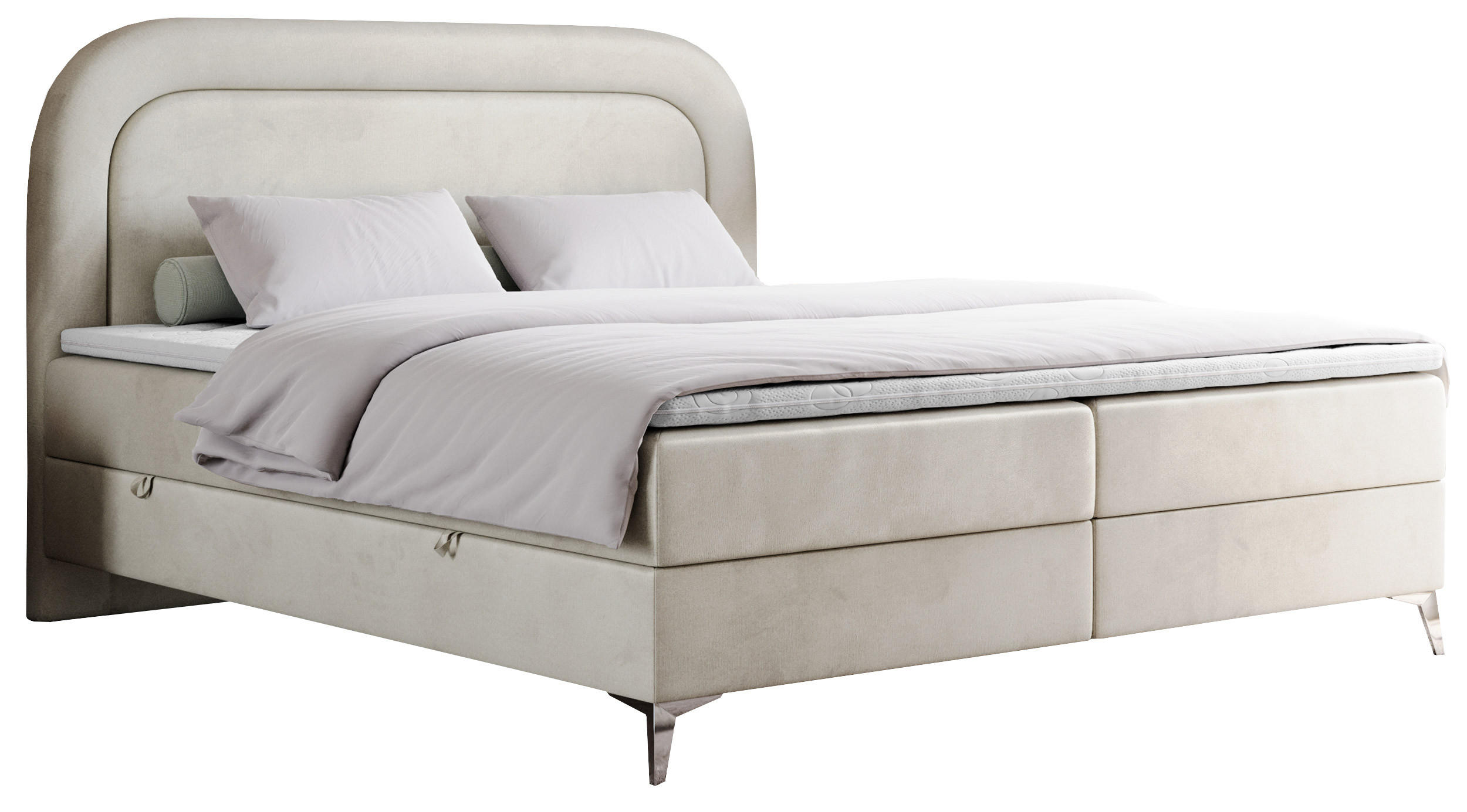 BOXBETT EIRA 120/200 Beige Velvet - H3 - Beige/Silberfarben, Holz/Textil (120/200cm) - MKS