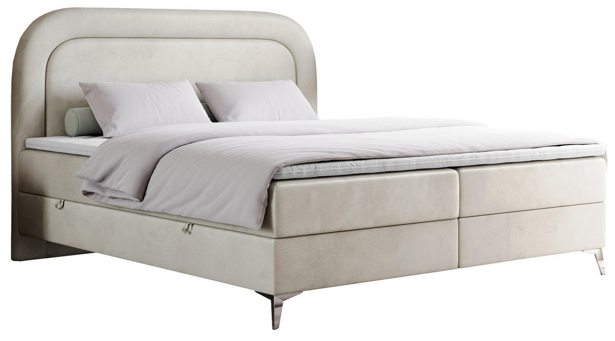 BOXBETT EIRA 120/200 Beige Velvet - H3 - Beige/Silberfarben, Holz/Textil (120/200cm) - MKS