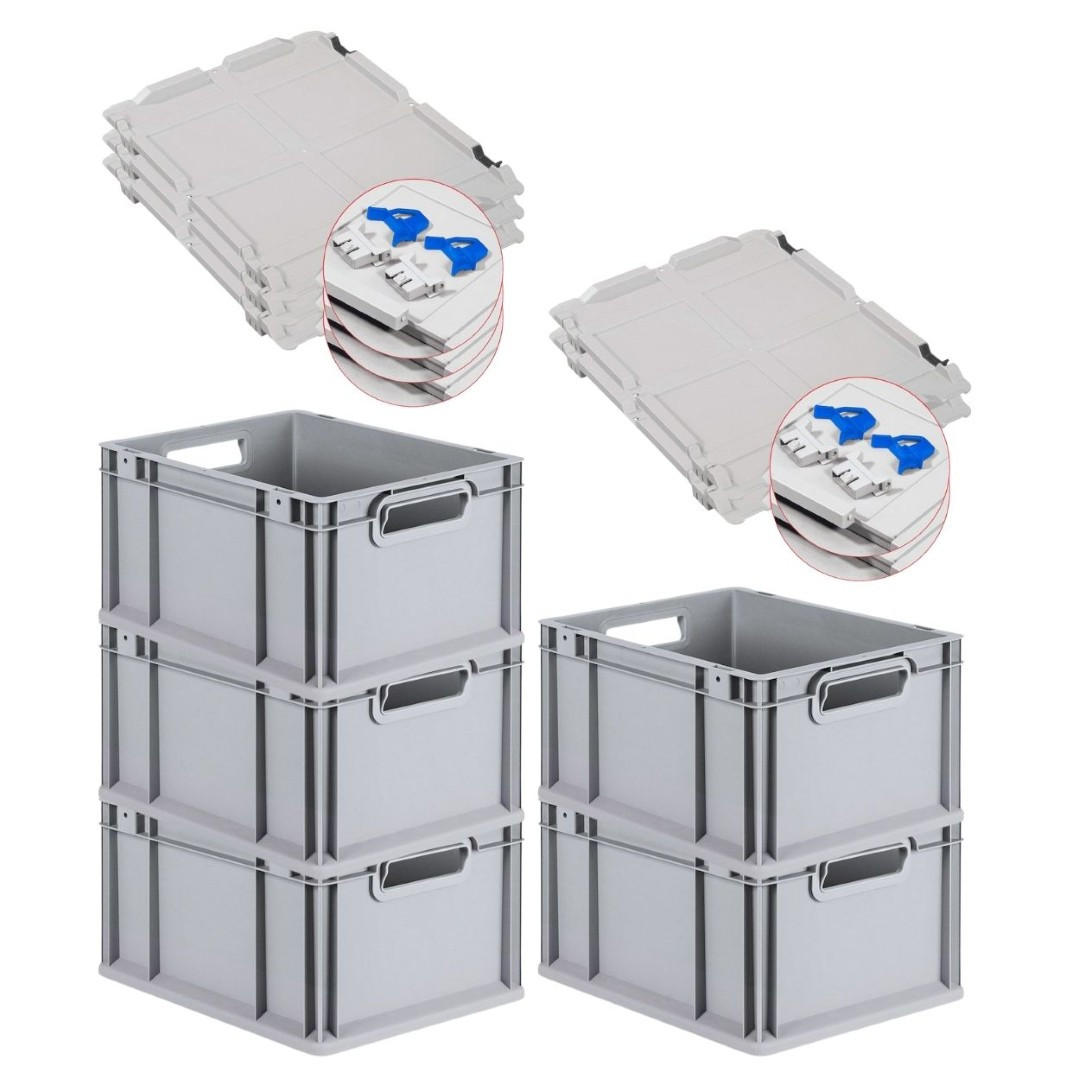 EUROBOX 5x Nextgen Economy Mit Scharnierdeckel Grau/BlauGriffe Offen 20 Liter - Blau, Kunststoff (30/22/40cm) - PROREGAL