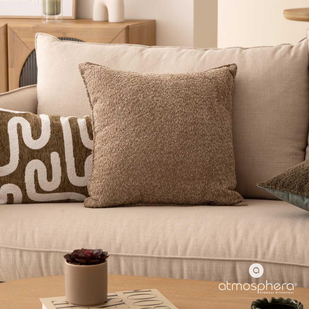 DEKOKISSEN Bouclé Soana 45/45 cm - Taupe, Textil (45cm) - Atmosphera Createur d´interieur