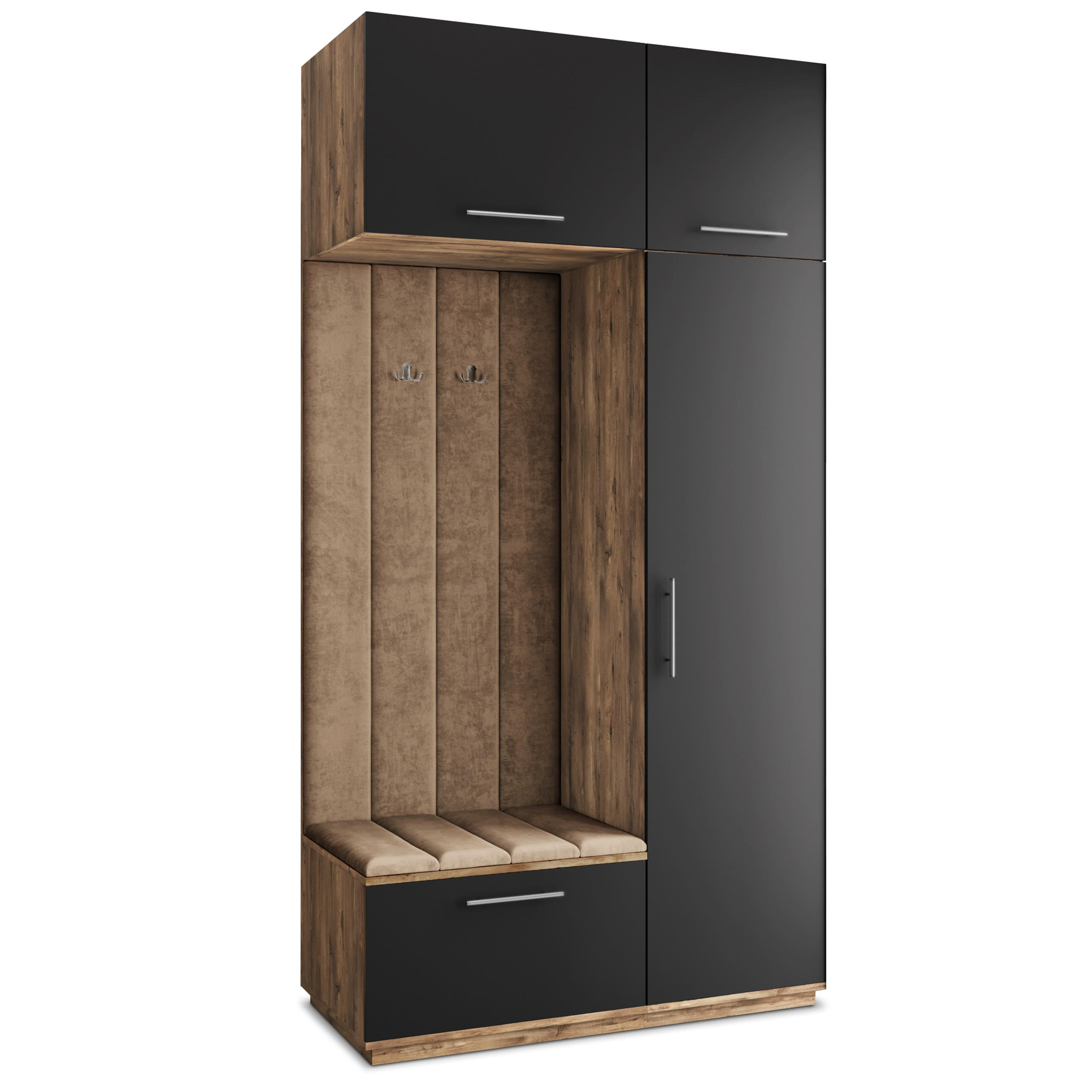 Masseno Garderobenschrank Eiche, Schwarz, Mokka 120x240x60 cm