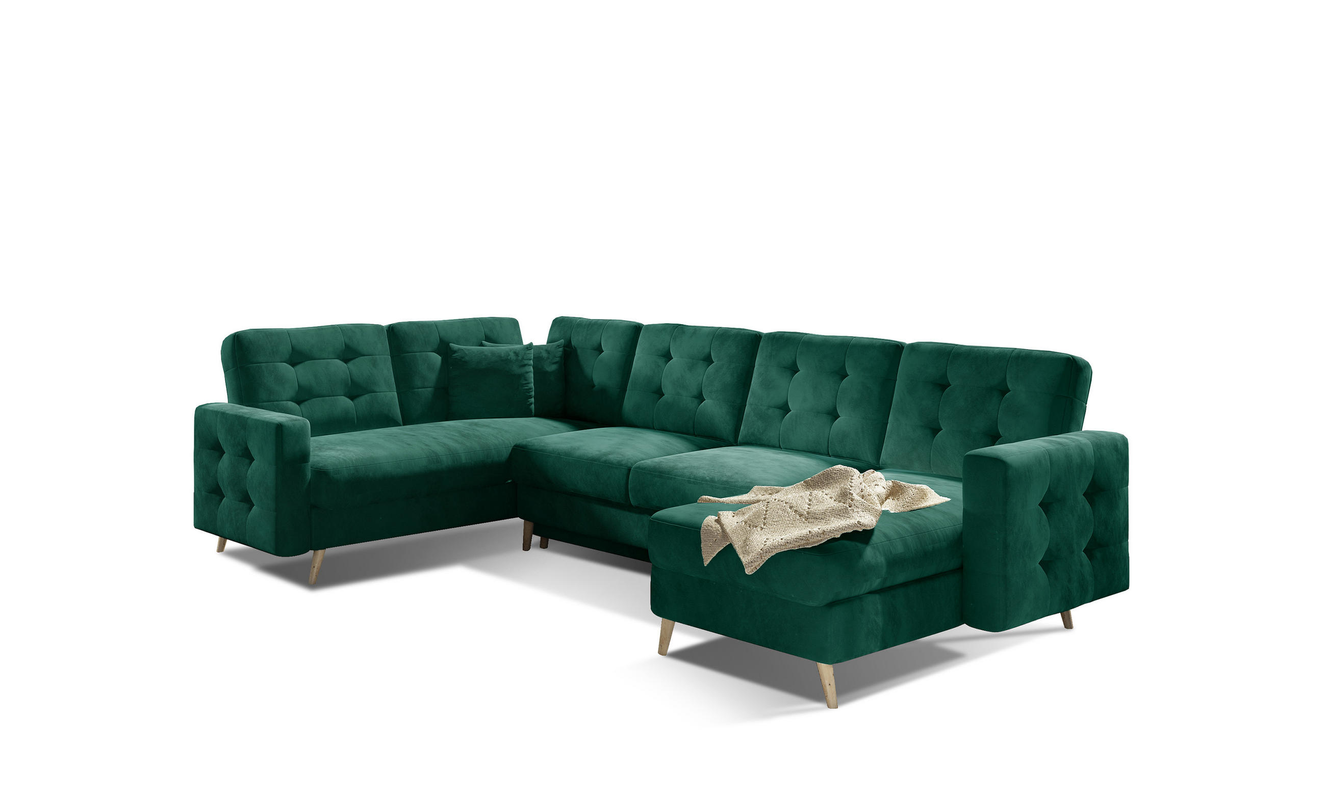 ECKSOFA Asgard U 202/326 cm Dunkelgrün Monolit 37 - Dunkelgrün/Pinienfarben, Holz/Textil (326/202cm) - Eltap