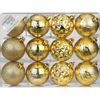 CHRISTBAUMKUGEL-SET 12 Ornamenten: runde Goldmischung 6 cm - Goldfarben, Kunststoff (0.01/1/0.01cm) - LAALU