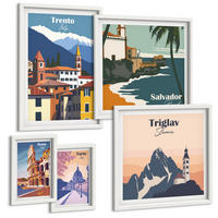 BILDER SET 5er Set - 50x50 cm & 20x30 cm & 40x60 cm Weißer Rahmen - Blicke auf berühmte Orte am Meer - Weiß, Kunststoff (40/60cm) - TULUP