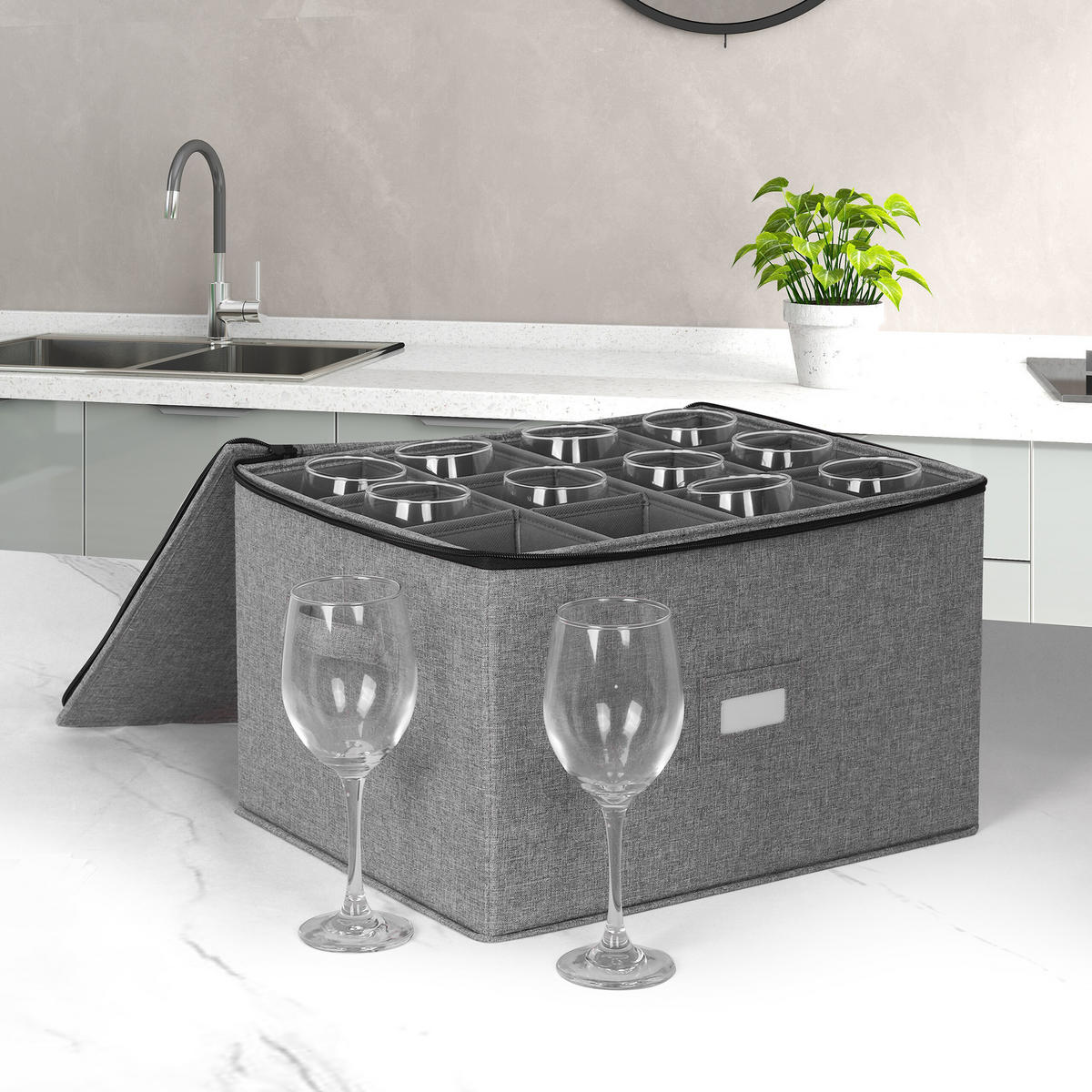 AUFBEWAHRUNGSBOX Grau 2er-Set für Gläser mit Trennwänden - Grau, Wellpappe/Kunststoff (41.5/27/34cm) - Relaxdays