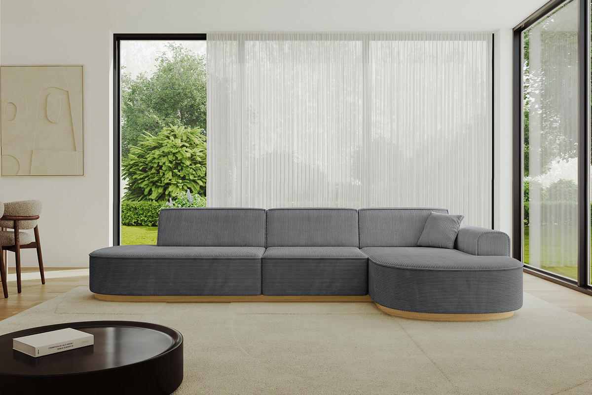 ECKSOFA Ottomane Rechts MARI-L2-v2 - 328x171x83 cm Dunkelgrau Cord - Dunkelgrau, Holzwerkstoff/Textil (171/328cm) - ALTDECOR