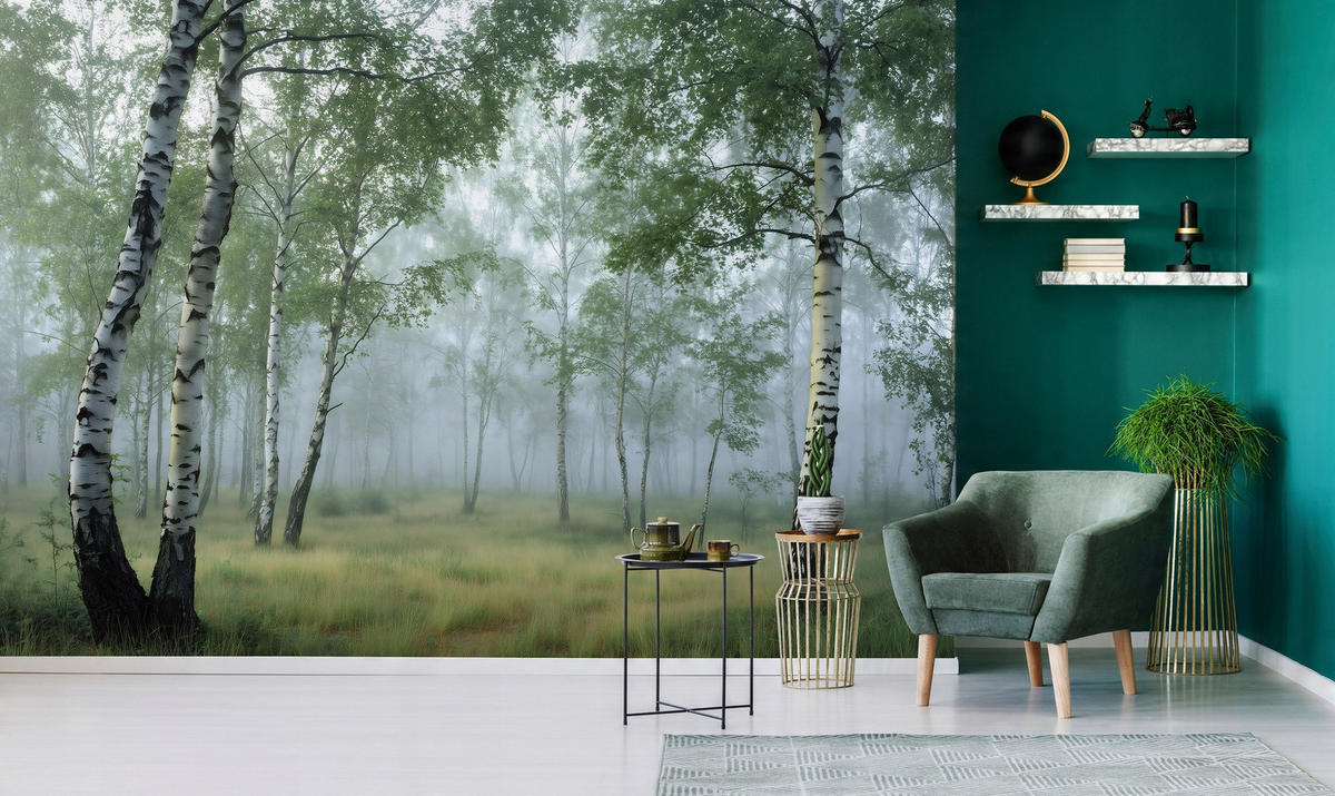 VLIESTAPETE Wald Birken 3D Effekt Natur Schlafzimmer 400x280 - Multicolor, Papier (400/280cm) - Wallarena