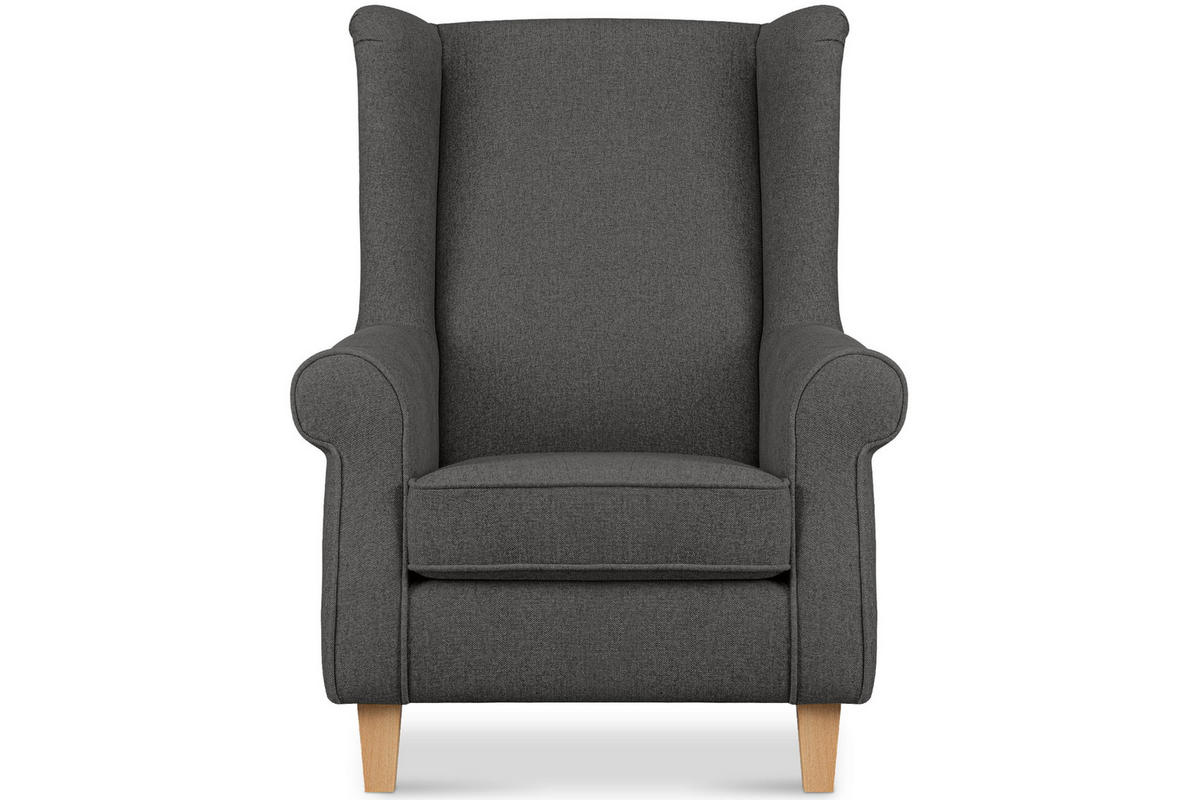 OHRENSESSEL MILES Massivholzbeine buche, grau - Grau, Holzwerkstoff/Buchenholz (82/105/97cm) - KONSIMO®