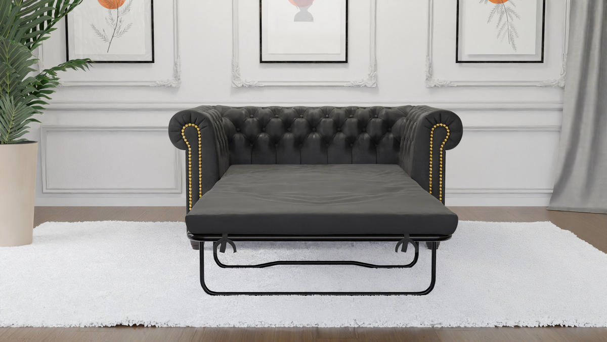 CHESTERFIELD-SOFA 2-sitzer mit Schlaffunktion Flux Anthrazit Microfaser Vintageoptik - Anthrazit/Braun, Holz/Textil (148/72/86cm) - S-Style Möbel