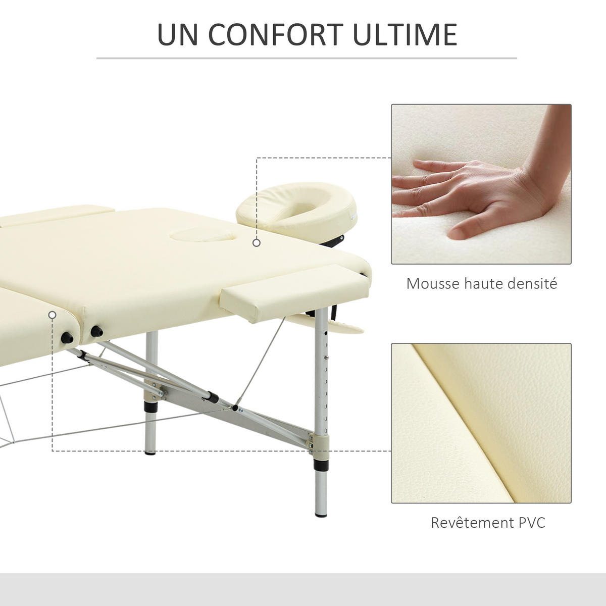 MASSAGELIEGE DE-18896 210x90 cm, höhenverstellbar, 225 kg Creme - Creme, Metall (90/84/210cm) - ComfortXL
