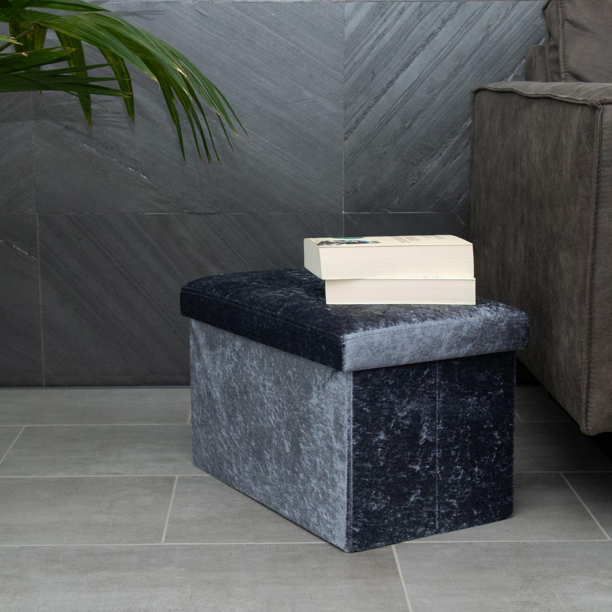SITZBOX Faltbar mit Samtbezug 49/30/30 cm (Grau) - Grau, Karton (30/30/49cm) - Intirilife