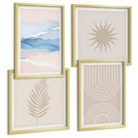 BILDER SET 4er Set - 50x50 cm & 40x60 cm Goldrahmen - Abstrakte Linien der Sonnenwellen - Goldfarben, Kunststoff (50/50cm) - TULUP