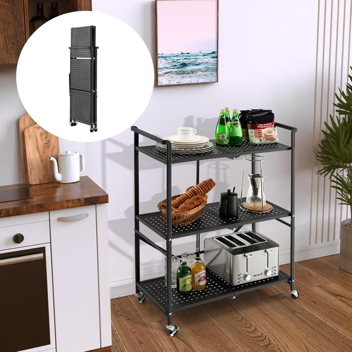 SERVIERWAGEN Schwarz - Schwarz, Metall (33/94/73cm) - COSTWAY