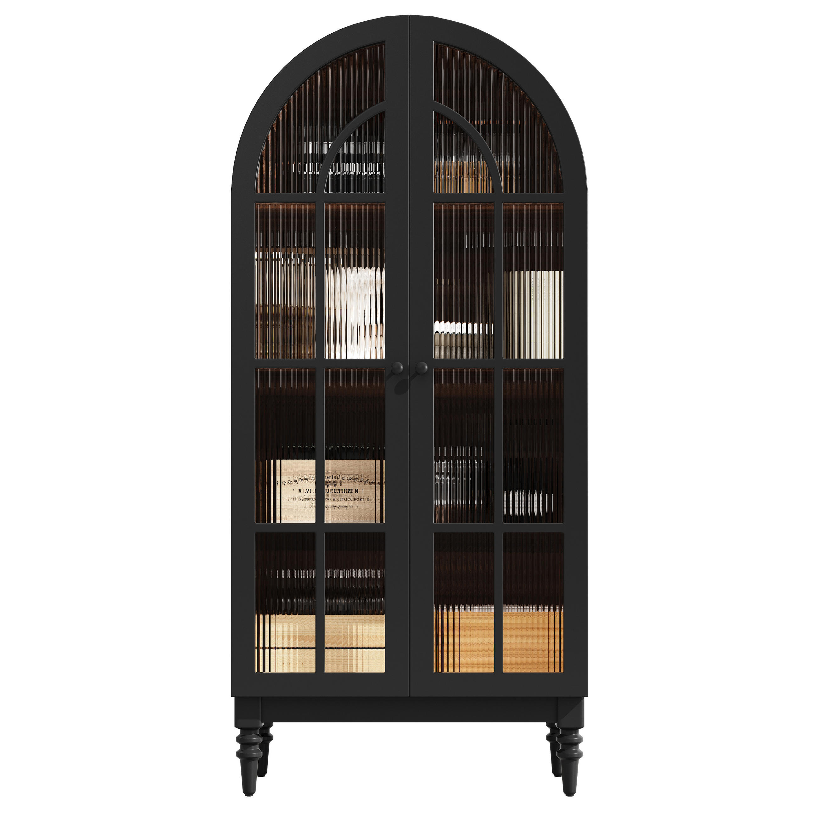 HOCHSCHRANK VITRINE Glastür Holzmaserung Bogen - Schwarz, Holzwerkstoff (76/165/35.5cm) - FLIEKS