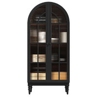 HOCHSCHRANK VITRINE Glastür Holzmaserung Bogen - Schwarz, Holzwerkstoff (76/165/35.5cm) - FLIEKS