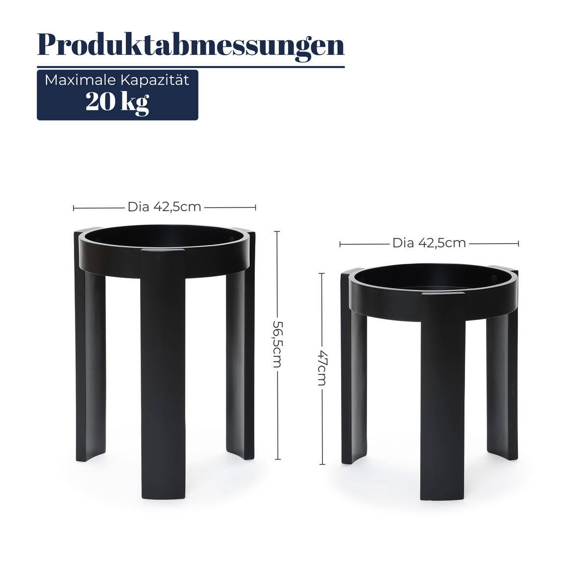 BEISTELLTISCH 2er Set, Ø42,5 x 56,5 cm & Ø42,5 x 47 cm - Schwarz, Holz (42.5/42.5/56.5cm)
