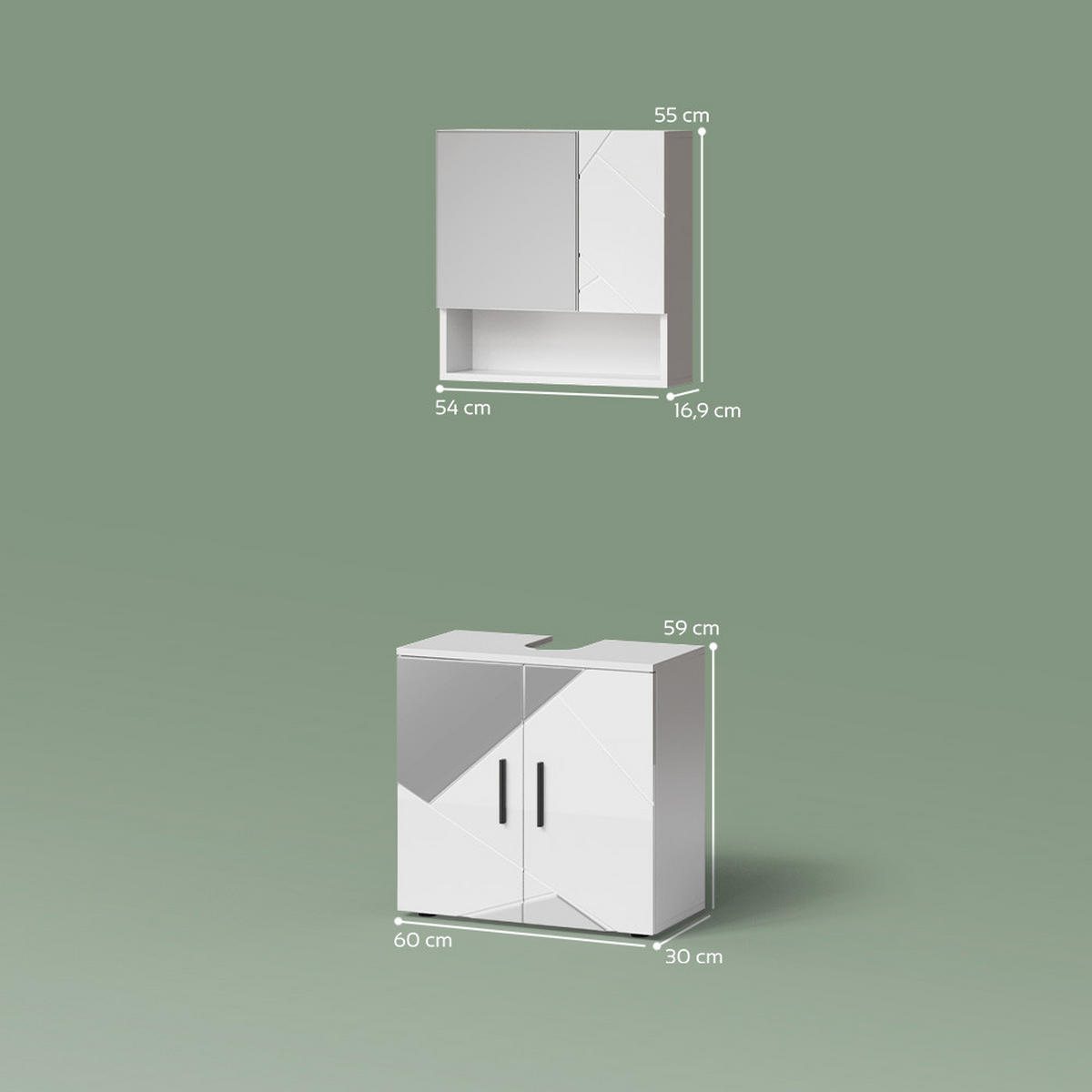 BADMÖBEL-SET Ronco Weiß Hochglanz mit Einsätzen 2 Teile, Unterschrank 60 cm - Weiß Hochglanz, Holzwerkstoff (60/60/59cm) - Livinity®