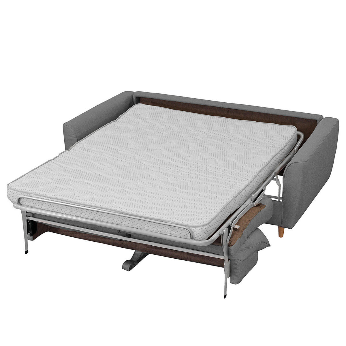 SCHLAFSOFA mit Matratze - Webstoff - Buchefarben/Grau, Buchenholz/Textil (195/90/102cm) - home24