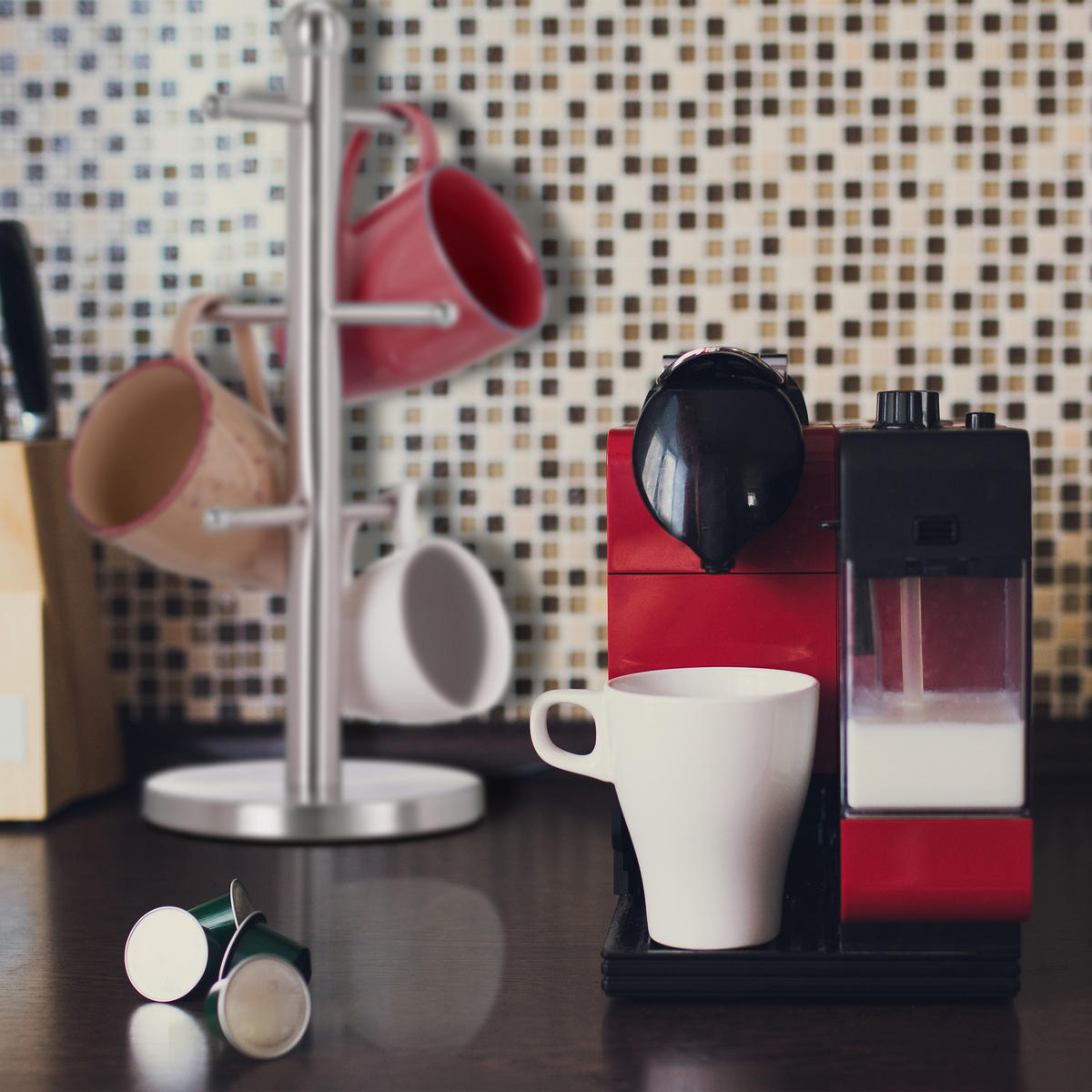 TASSENHALTER - Silberfarben, Textil/Metall (15/37/15cm) - Relaxdays