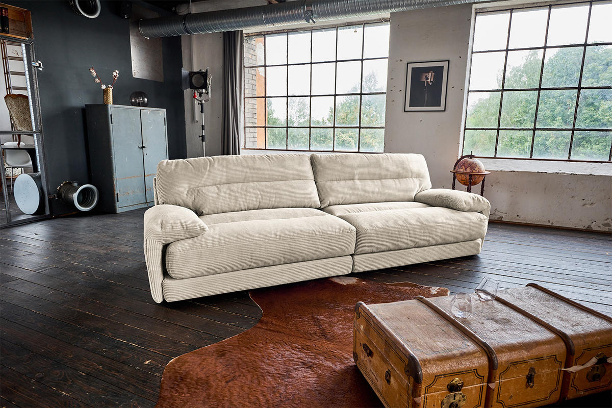 SOFA CINE Cremeweiß Cord - Creme/Schwarz, Kunststoff/Textil (284/84/106cm) - KAWOLA
