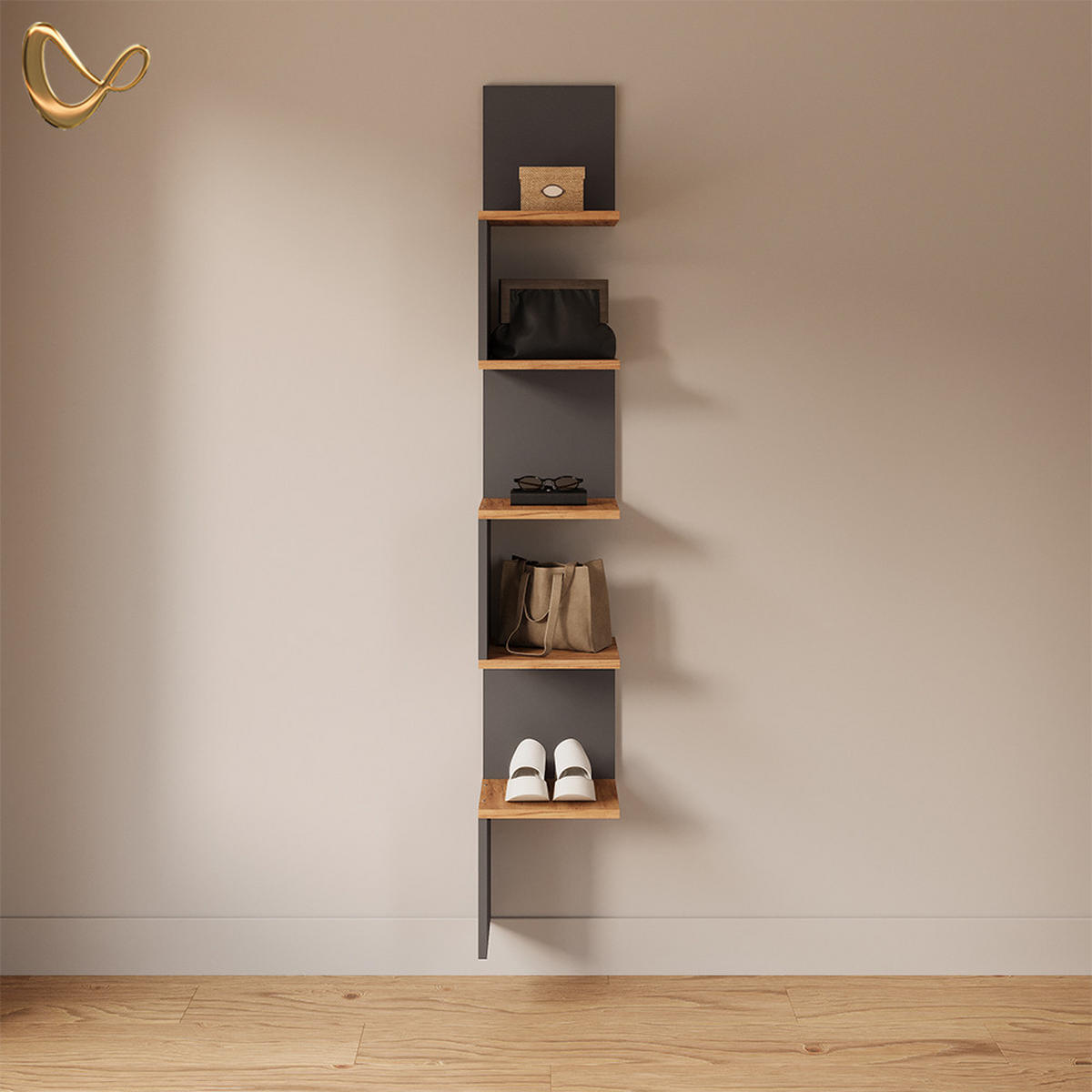ECKREGAL Vesuvio Anthrazit 28 x 175.4 cm mit 5 Fächern - Anthrazit, Holzwerkstoff (28/175.4/28cm) - Livinity®
