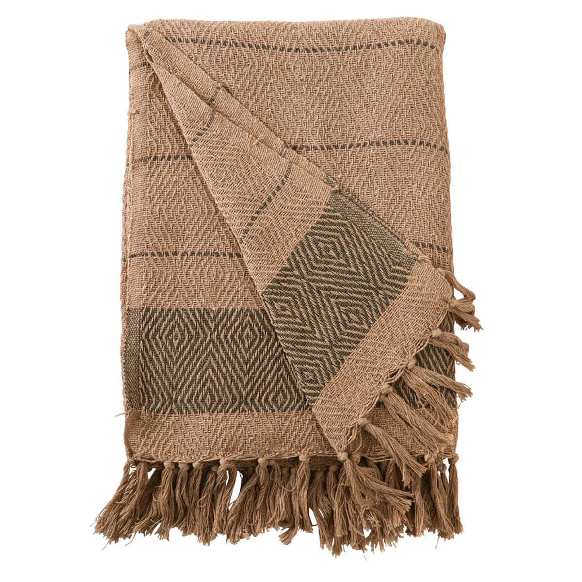 DECKE Streifen Design 130x180 cm, 100% Baumwolle, Grün/Natur - Grün, Textil (130/180cm) - Au Maison