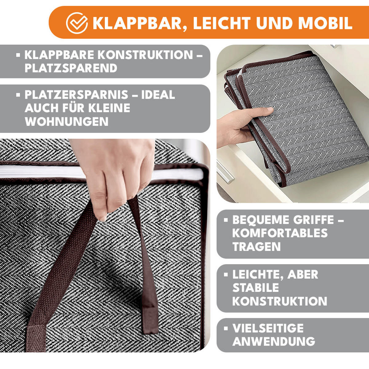 FALTBARER WÄSCHEKORB mit Deckel 80L - Grau, Textil (39/44/39cm) - KRUMAD
