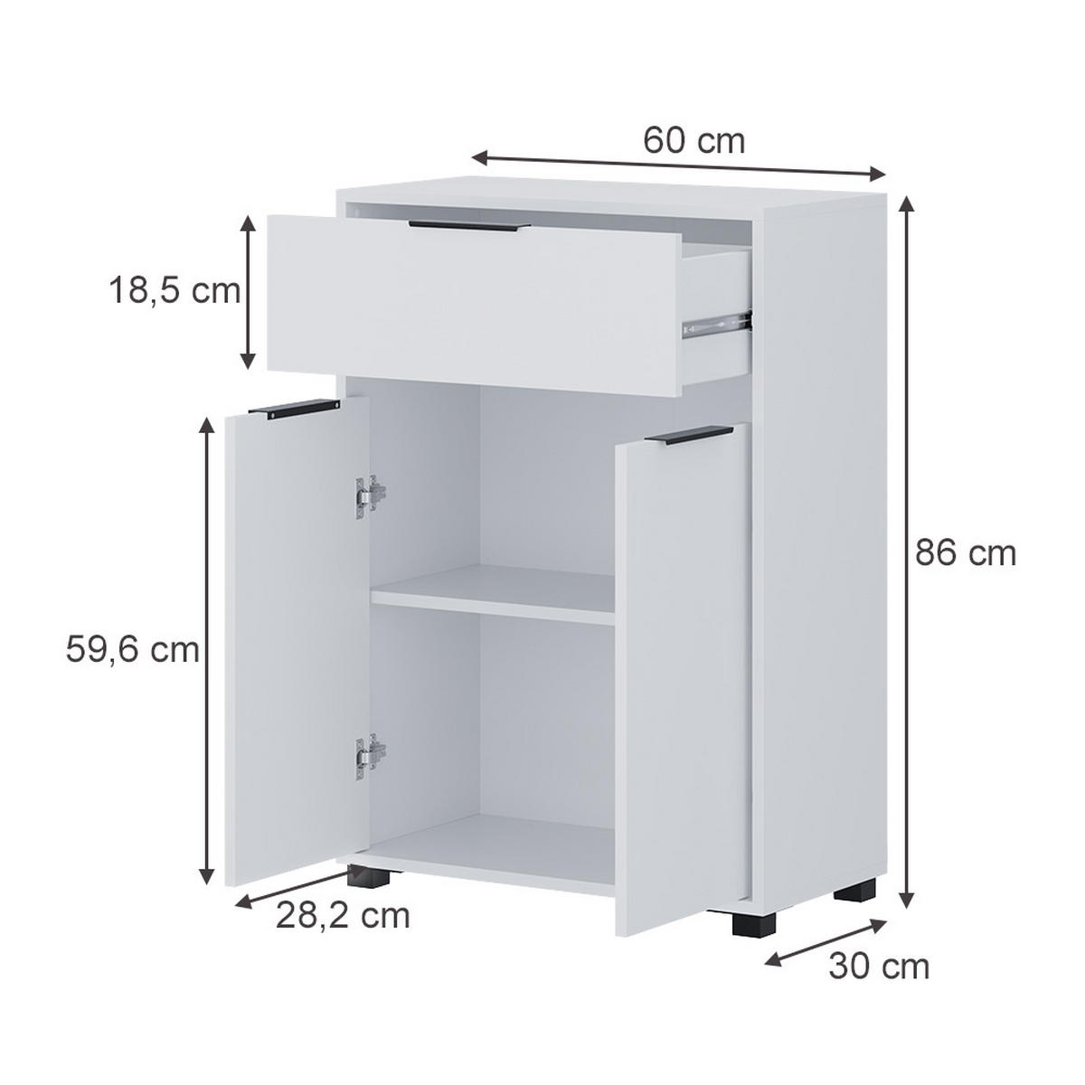 BADSCHRANK Alina Weiß 60 x 86 cm mit 1 Schublade und 2 Türen - Weiß, Holzwerkstoff (60/86/30cm) - Vicco
