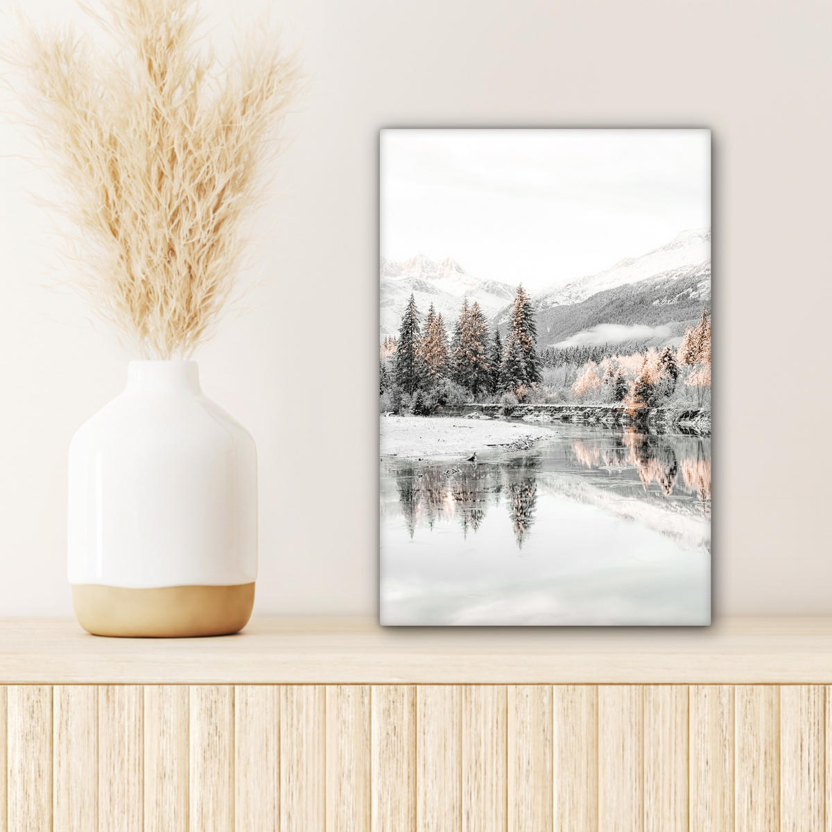 LEINWANDBILD Natur - Winter - Bäume - Berge - Schnee 20x30 cm - Weiß Hochglanz, Textil (20/30cm) - MuchoWow