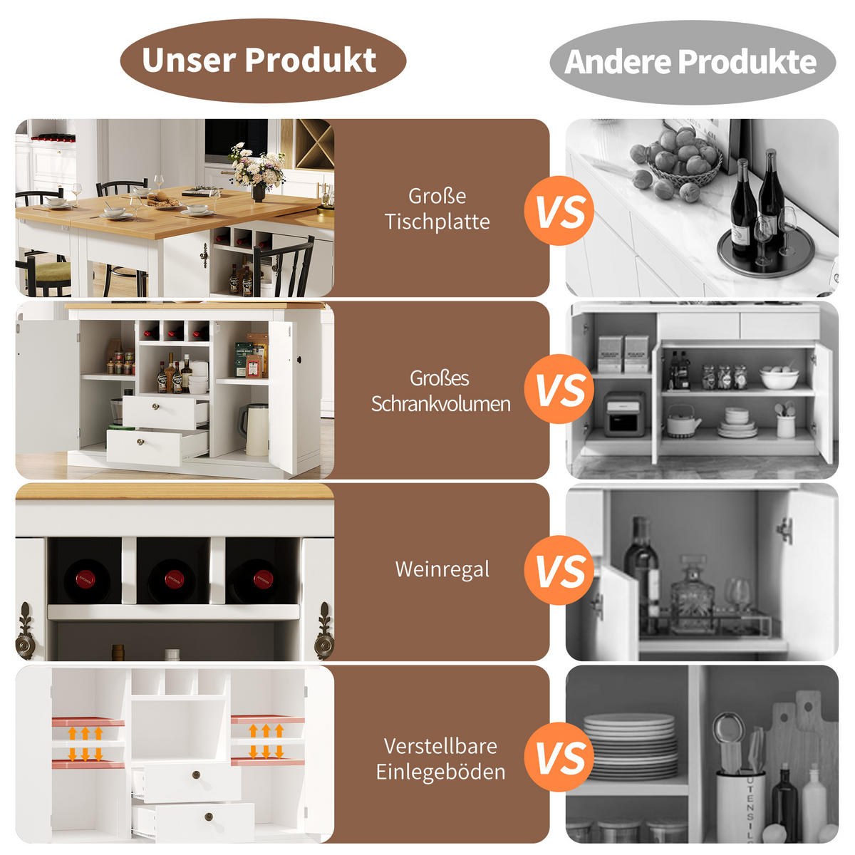 BARTISCH 120-180/40/76 cm ausziehbar mit Stauraum und 360°-Drehfunktion - Naturfarben, Holzwerkstoff (40/180/76cm) - BEAOK