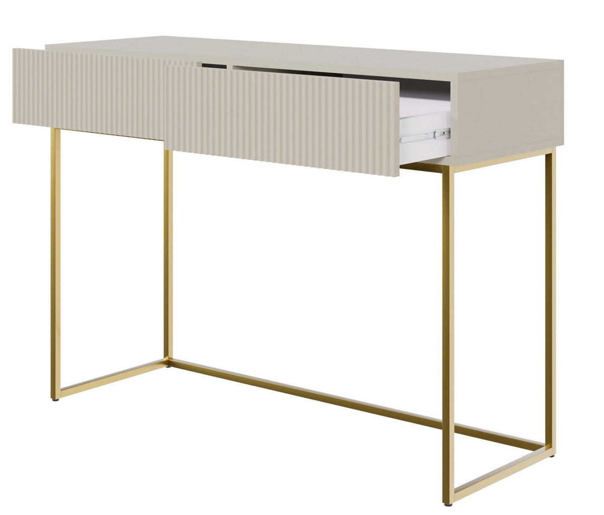SCHMINKTISCH Veldio mit 2 Schubladen, Greige mit goldenen Beinen, 110 cm - Greige/Goldfarben, Holzwerkstoff/Metall (110/79/40cm) - Selsey