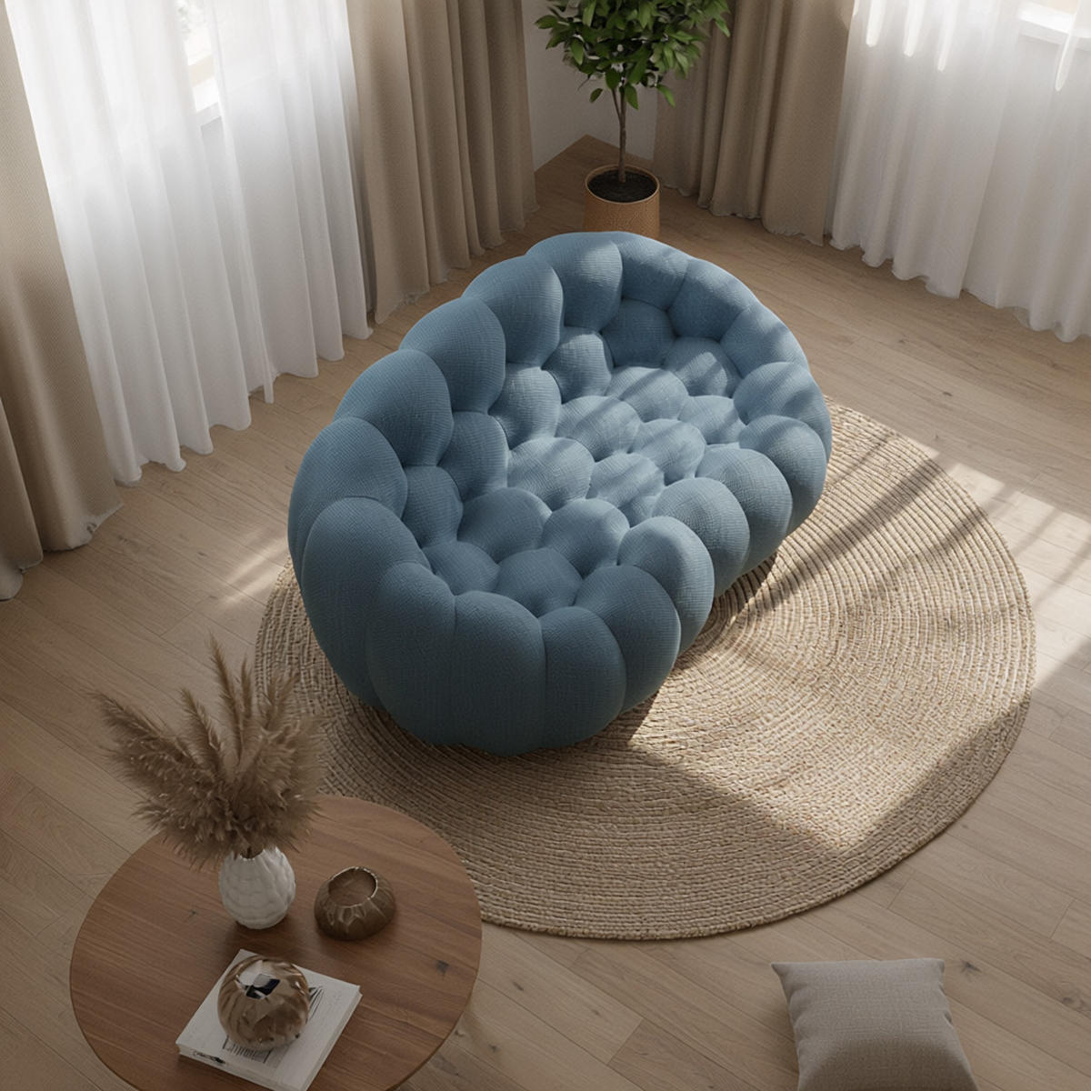 WOHNZIMMERSOFA Cocoon 2-Sitzer - Blau - Hellblau, Textil (113/77/113cm) - COCO Living