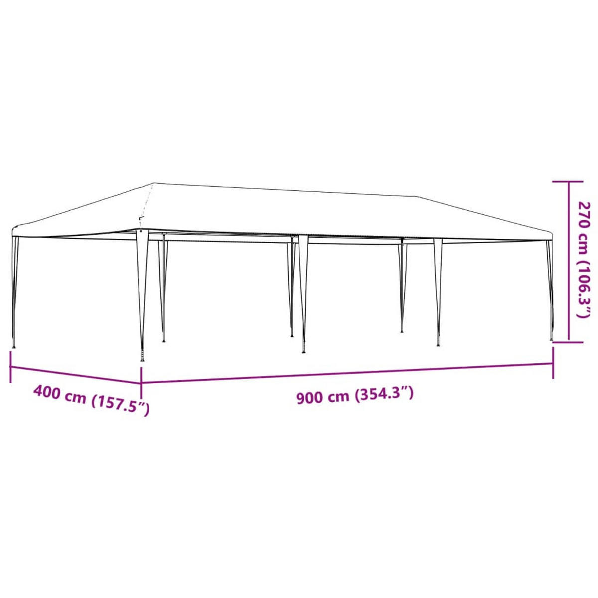 PARTYZELT 4/9 M Weiss - Weiß, Kunststoff (900/270/400cm) - vidaXL