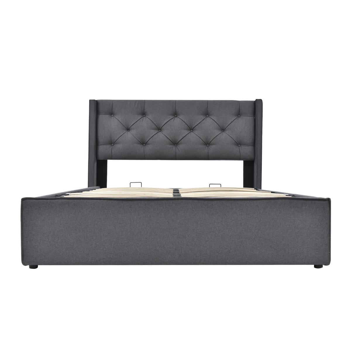 POLSTERBETT 140/200 cm grau mit Stauraum und Lattenrost aus Metallrahmen - Grau, Textil (140/200cm) - OKWISH